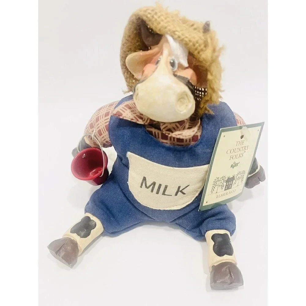 Farmer Cow Elmer Moo Shelf Sitter Figure Kathleen Kelly Critter Country Folks
